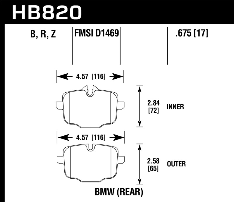 Hawk 12-17 BMW M6 / 14-17 BMW M6 Gran Coupe / 13-16 BMW M5 HPS 5.0 Rear Brake Pads thumbnail 7