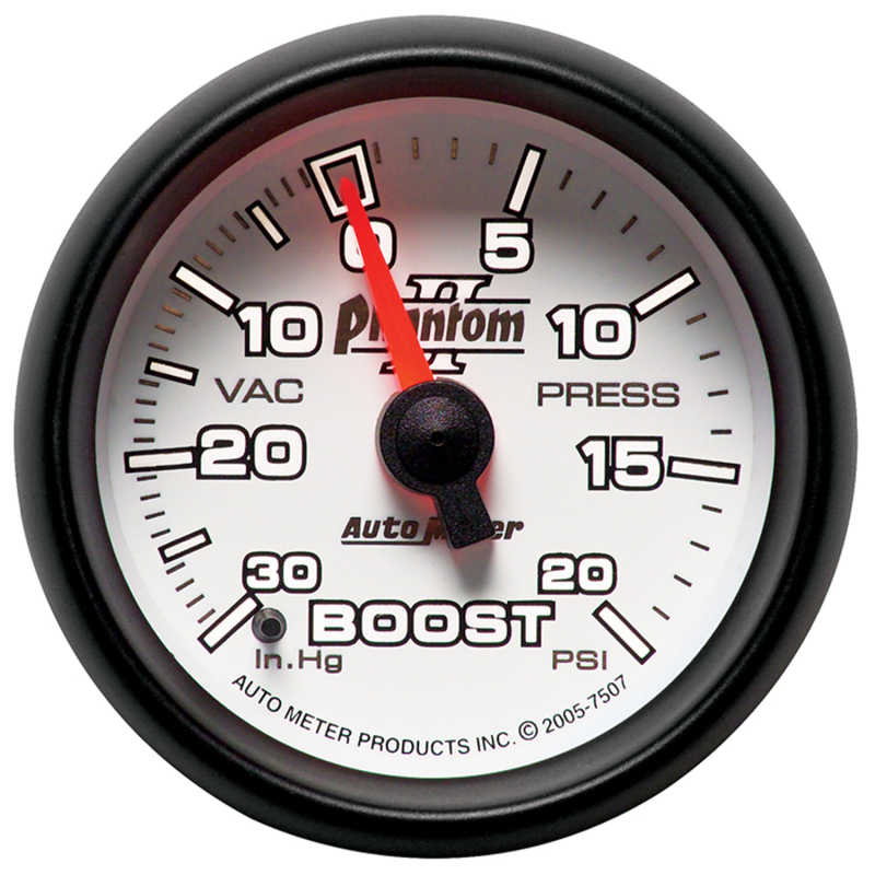 Autometer Phantom II 52.4mm Mechanical Vacuum / Boost Gauge 30 In. HG/20 PSI thumbnail 6