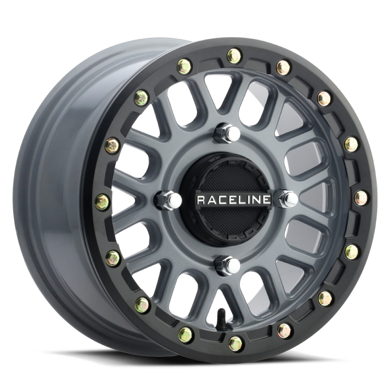 Raceline A93SG Podium 15x6in/4x156 BP/40mm Offset/132.5mm Bore - Grey & Black Ring Beadlock Wheel thumbnail 2
