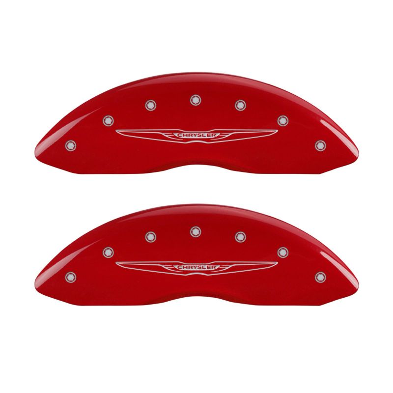 MGP 4 Caliper Covers Engraved Front & Rear Style 2/Chrysler Wing Red finish silver ch thumbnail 7