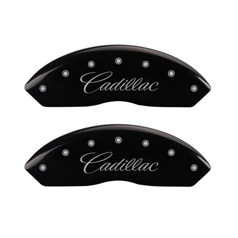 MGP 4 Caliper Covers Engraved Front & Rear Cursive/Cadillac Black finish silver ch thumbnail 4