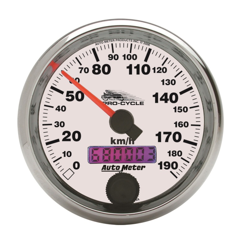Autometer Pro-Cycle Gauge Speedo 2 5/8in 190 Kmh Elec White thumbnail 2