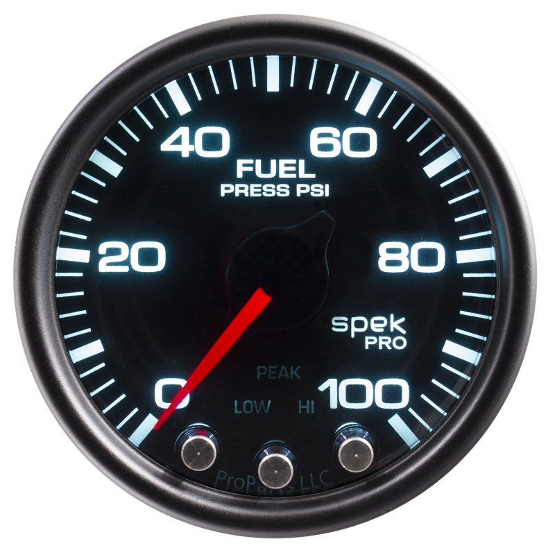 Autometer Spek-Pro Gauge Fuel Press 2 1/16in 100psi Stepper Motor W/Peak & Warn Blk/Smoke/Blk thumbnail 5