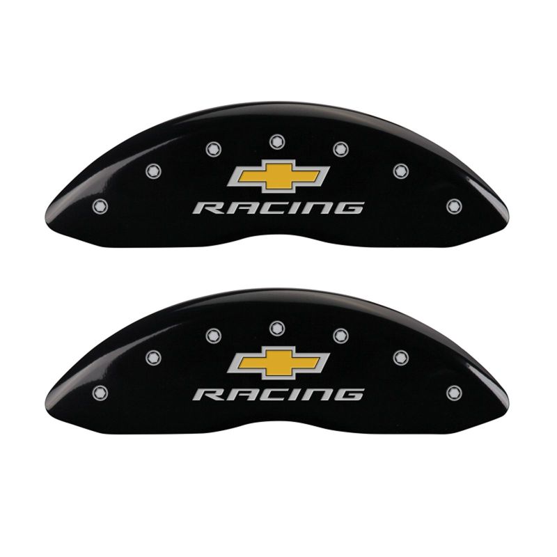 MGP 4 Caliper Covers Engraved Front & Rear Chevy racing Black finish silver ch thumbnail 3