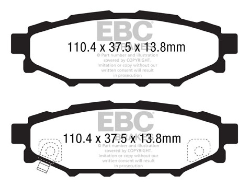 EBC 12+ Subaru BRZ 2.0 (solid rear rotors) Greenstuff Rear Brake Pads thumbnail 3