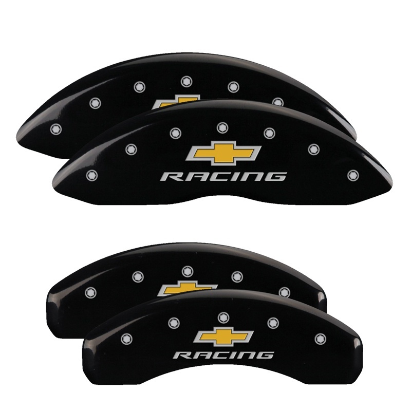 MGP 4 Caliper Covers Engraved Front & Rear Chevy Racing Black Finish Silver Char 2016 Chevrolet SS thumbnail 5