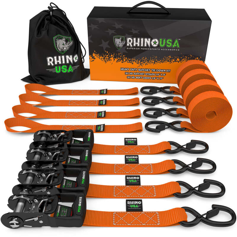Rhino USA Heavy Duty Ratchet Tie-Down 4-Pack (Orange) 1.6In X 8Ft
Tie Down