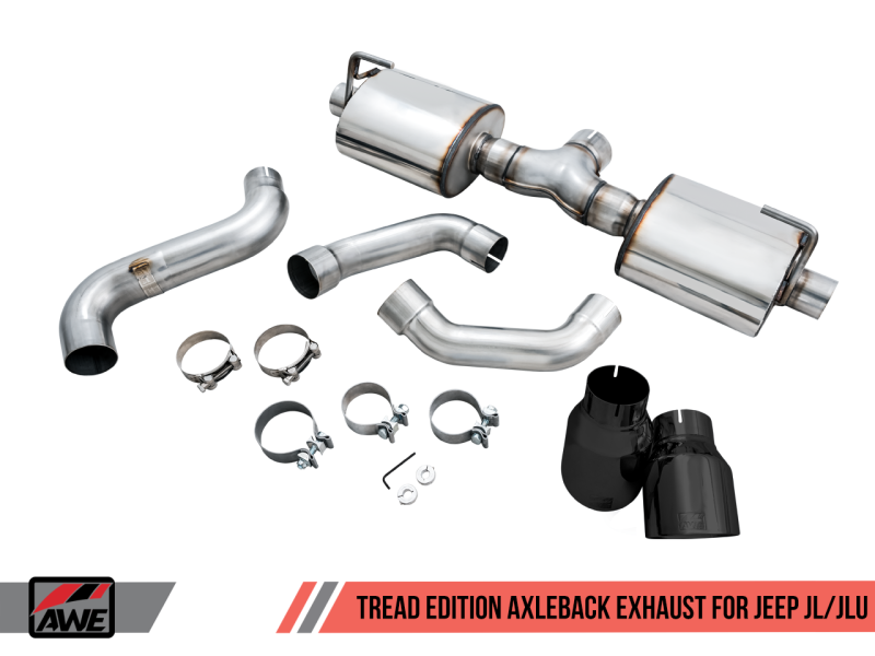 AWE Tuning 2018+ Jeep Wrangler JL/JLU Tread Edition Axle-Back Dual Exhaust - Diamond Black Tips thumbnail 5