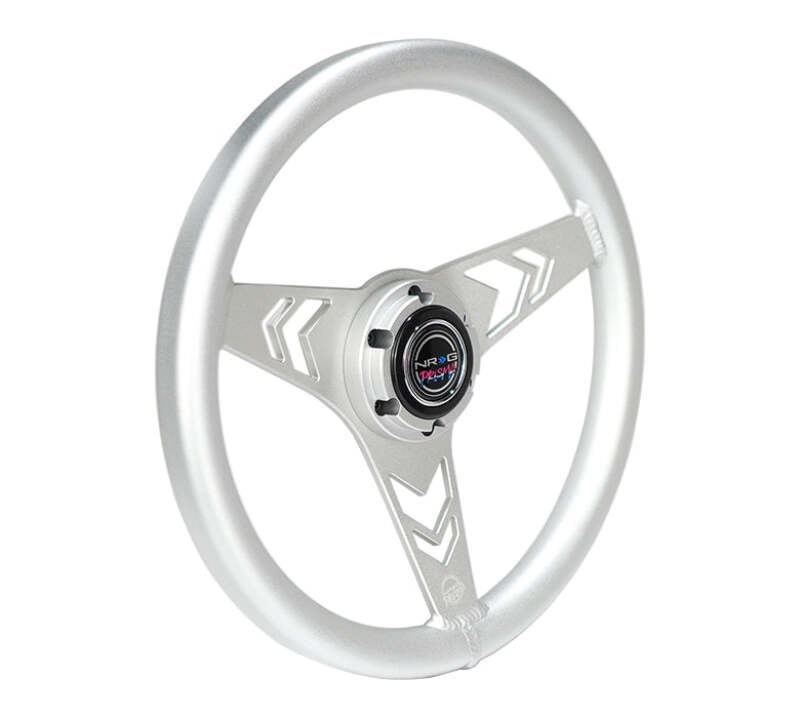 NRG Aluminum Steering Wheel 330mm - Arow Cutout - Ergonomic Grip - Anadized Silver thumbnail 2