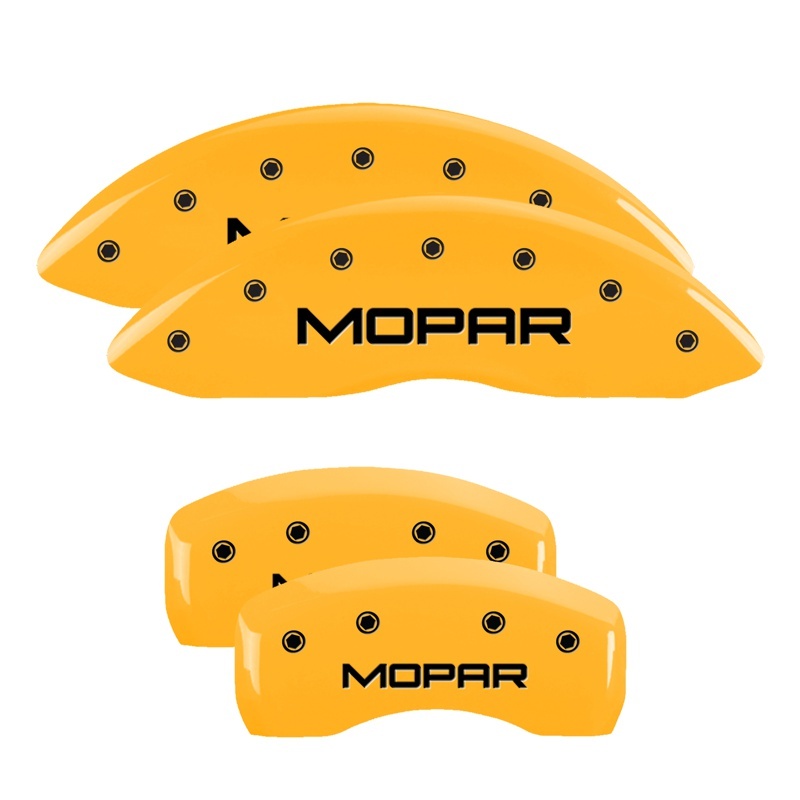 MGP 4 Caliper Covers Engraved Front & Rear MOPAR Yellow finish black ch thumbnail 6