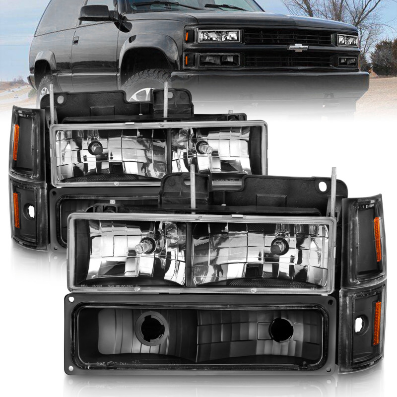 ANZO 88-98 Chevrolet C1500 Crystal Headlights Black thumbnail 6