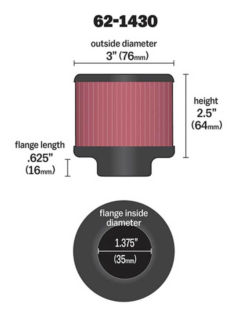 K&N 1.375in Flange ID x 3in OD x 2.5in H Rubber Base Crankcase Vent Filter thumbnail 5