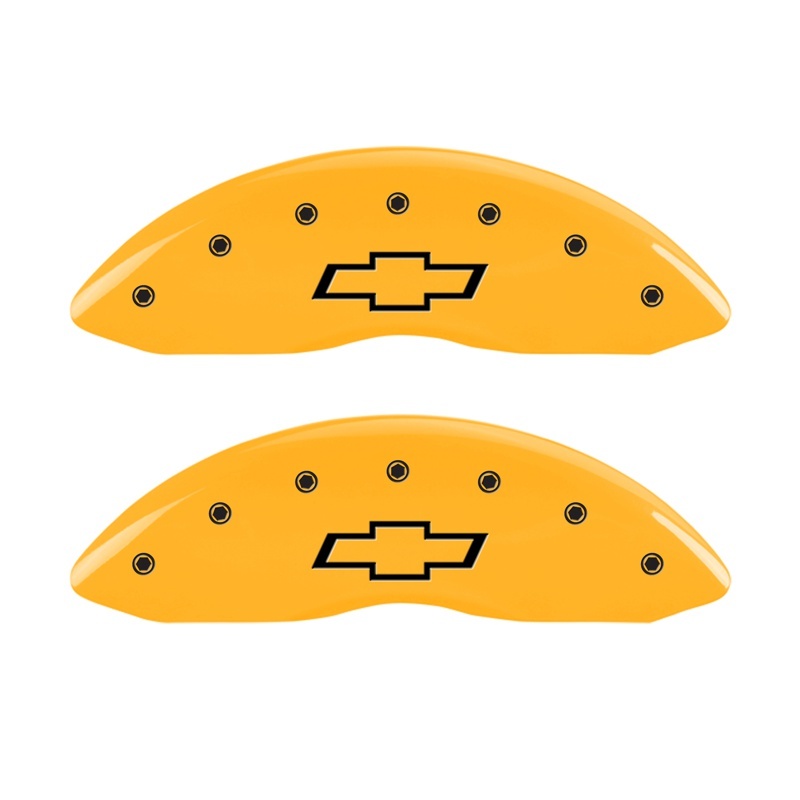 MGP 2 Caliper Covers Engraved Front Bowtie Yellow Finish Blk Char 05 Chevy Silverado 1500 thumbnail 3