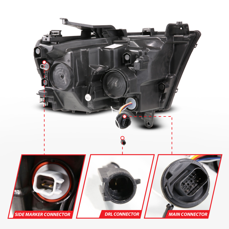 ANZO 19-24 RAM 1500 (New Body/OE Halogen) Full LED Proj Headlights DRL/SeqSig Black - Pass. Side thumbnail 6