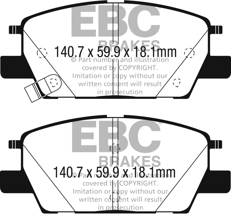 EBC 2016+ Chevrolet Malibu 1.5L Turbo (Elec PB) Ultimax2 Front Brake Pads thumbnail 2