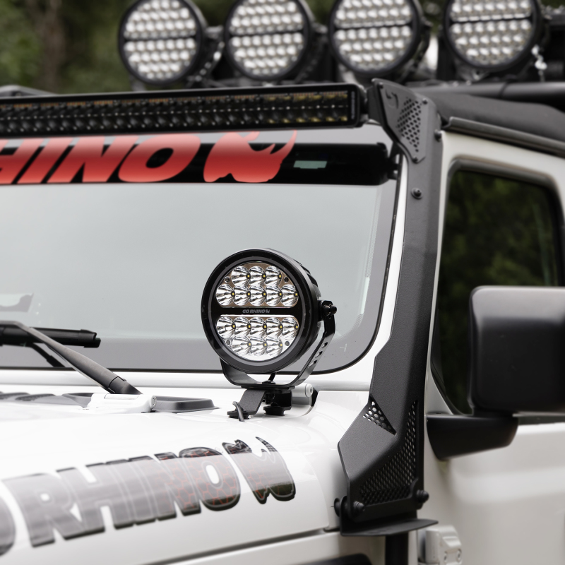 Go Rhino Xplor Blackout Series Round LED Driving Light w/DRL (Surface/Threaded Stud Mnt) 7in. - Blk thumbnail 4