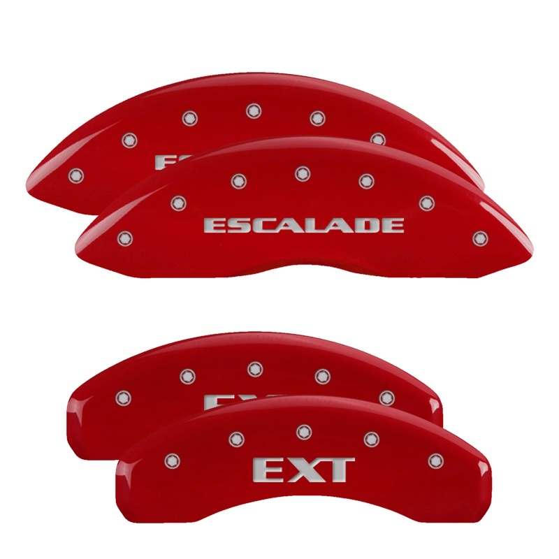 MGP 4 Caliper Covers Engraved Front Cursive/Cadillac Engraved Rear SRX Red finish silver ch thumbnail 2