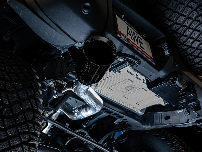 AWE Tuning 2021+ Ford Bronco 0FG Single Rear Exit Exhaust w/Diamond Black Tip & Bash Guard thumbnail 7