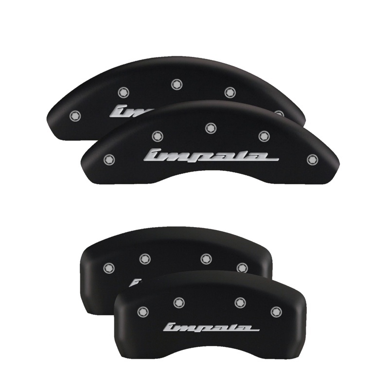 MGP Front set 2 Caliper Covers Engraved Front Bowtie Black finish silver ch thumbnail 5