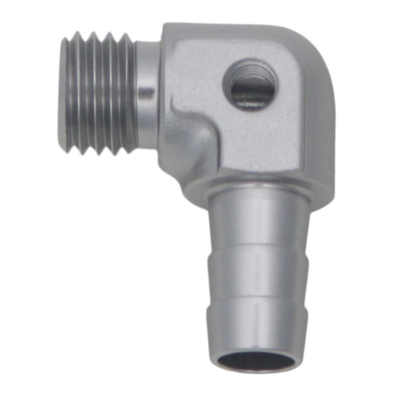 DeatschWerks Metric M12 to 3/8in Hose Barb 90-Degree Fitting w/ Venturi Port - Anodized DW Titanium thumbnail 2