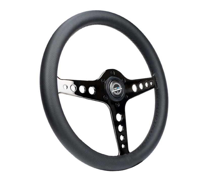 NRG Light Weight Gaming Steering Wheel - Driftz 350mm 3 Black Chrome Spokes Perforated Leather thumbnail 6