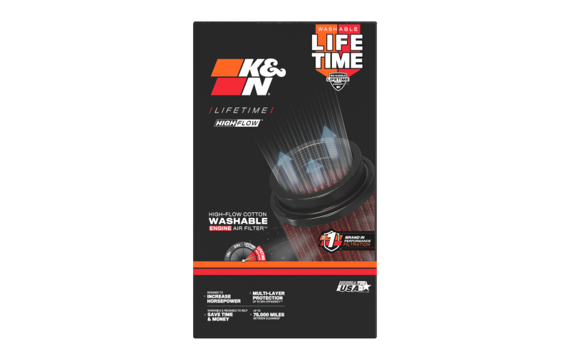 K&N Universal Clamp-On Air Filter 3-1/2in 10 Degree Flange 5-3/4in B 4-1/2in x 3-1/4in T 7in H