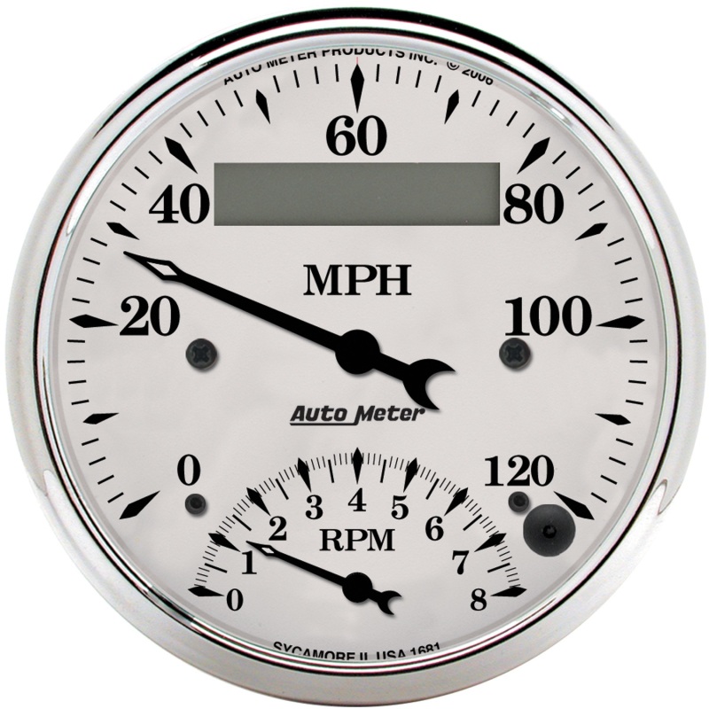 AutoMeter Gauge Tach/Speedo 3-3/8in. 120MPH & 8K RPM Elec. Program. Old Tyme Wht thumbnail 4