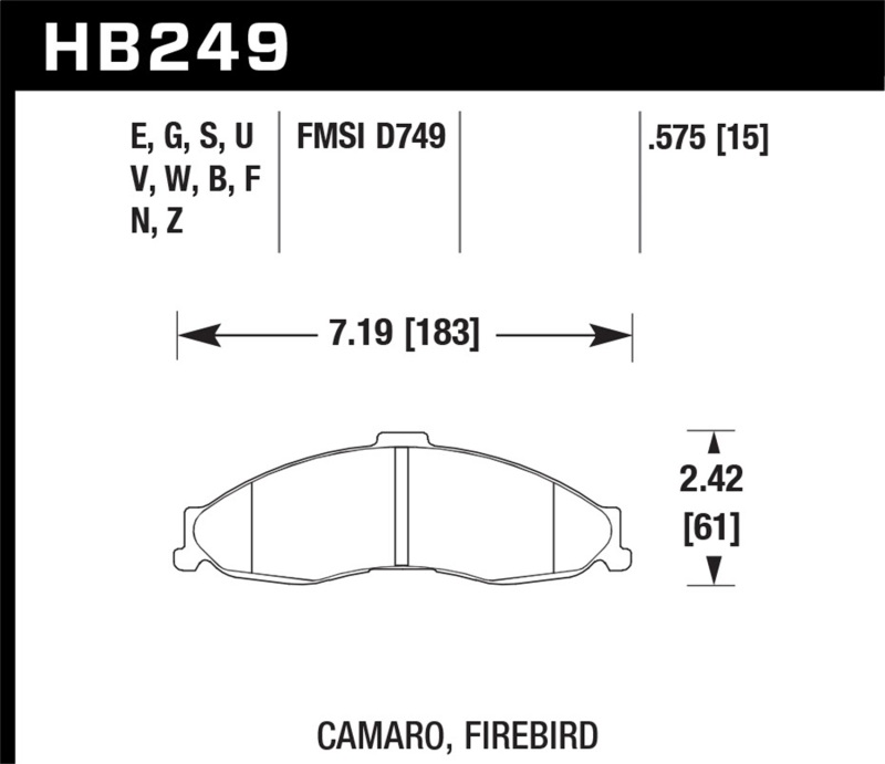 Hawk 1998-2002 Chevrolet Camaro SS 5.7 HPS 5.0 Front Brake Pads thumbnail 3