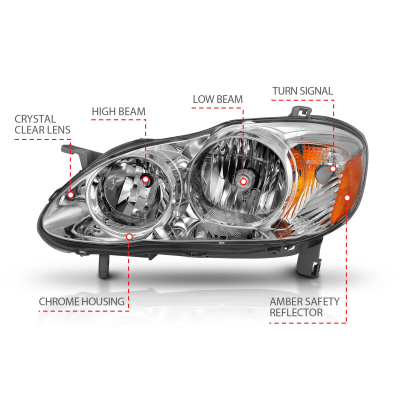 ANZO 2005-2008 Toyota Corolla Crystal Headlight Chrome Amber thumbnail 5