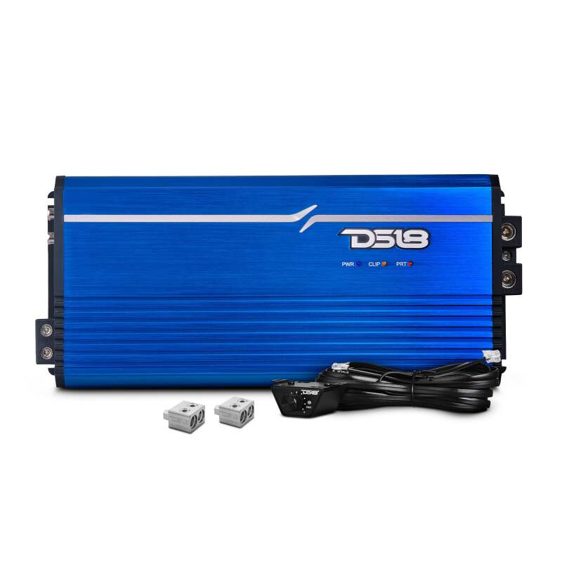 DS18 1-Channel Amp Class D Full-Range Monoblock 5000 Watts RMS/1ohm DPIV1/0 Terminals Included Blue