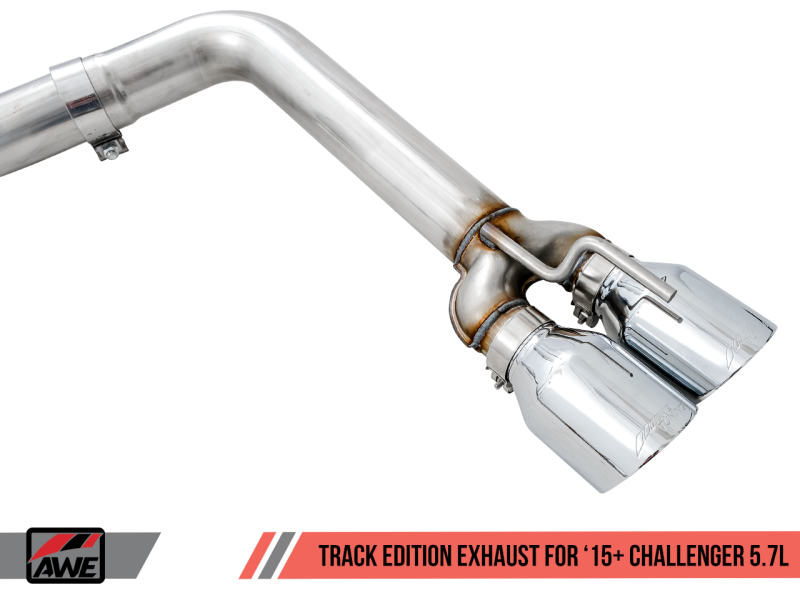 AWE Tuning 2017+ Dodge Challenger 5.7L Track Edition Exhaust - Chrome Silver Quad Tips thumbnail 6