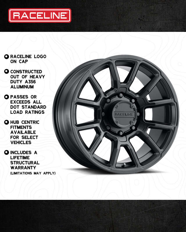 Raceline 950B Gauge 18x9in / 8x170 BP / 18mm Offset / 125.2mm Bore - Satin Black Wheel thumbnail 8
