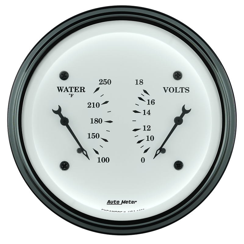 AutoMeter Gauge Dual Wtmp & Volt 3-3/8in. 250 Deg. F & 18V Elec Old Tyme White thumbnail 5