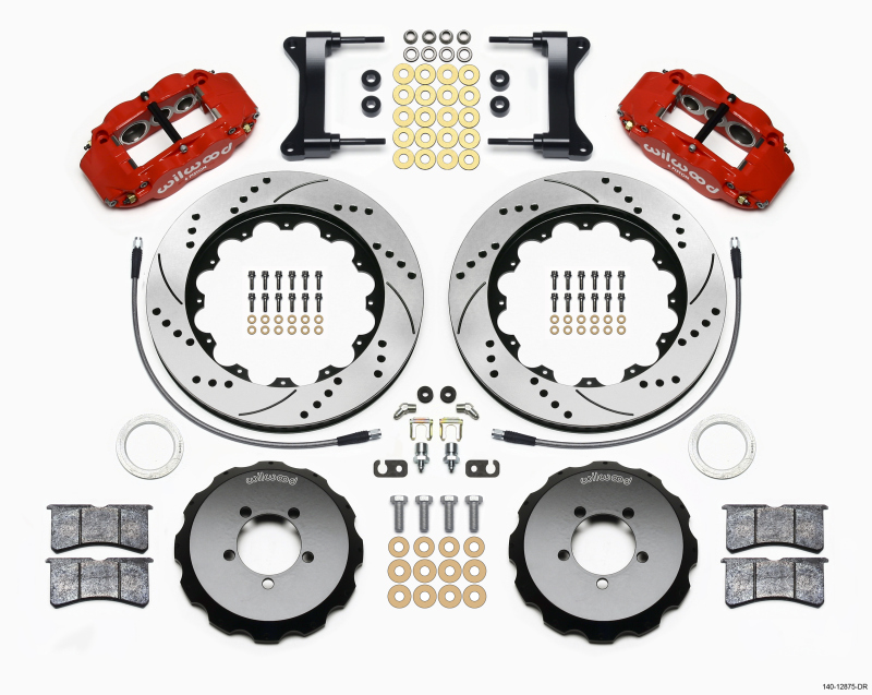 Wilwood Narrow Superlite 6R Front Hat Kit 14.00in Drilled Red 1999-2012 Subaru WRX w/Lines