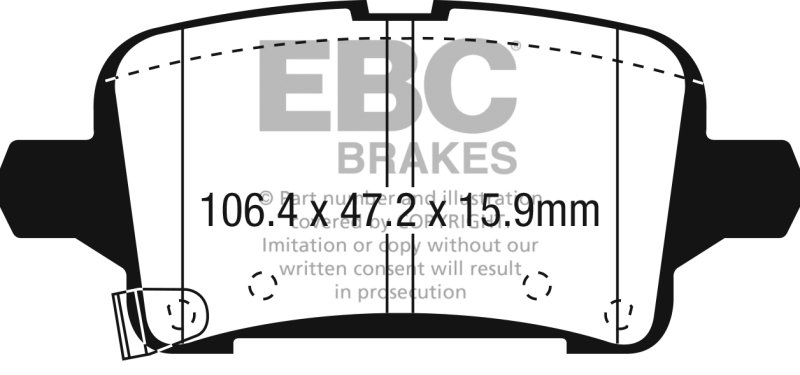 EBC 2016+ Chevrolet Malibu 1.5L Turbo (Elec PB) Greenstuff Rear Brake Pads thumbnail 3