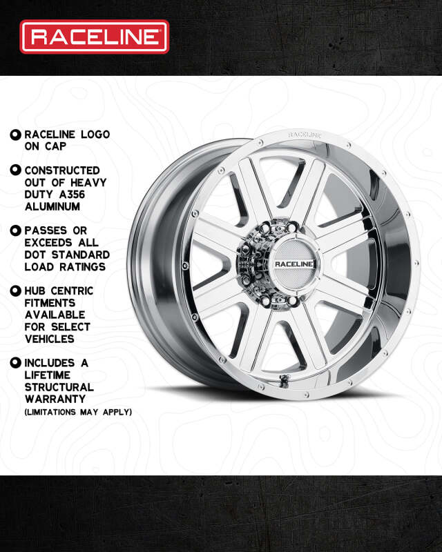 Raceline 940C Hostage 20x9in / 8x165.1 BP / 0mm Offset / 125.2mm Bore - Chrome Wheel thumbnail 4