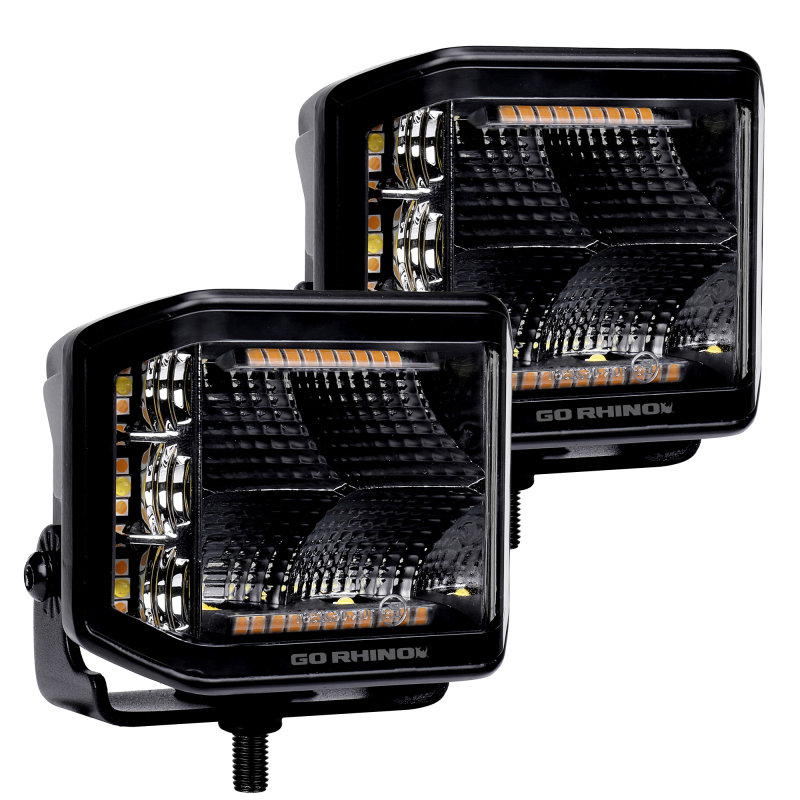 Go Rhino Xplor Blackout Combo Series Cube Sideline LED Flood Lights w/Amber 4x3 - Blk (Pair) thumbnail 7