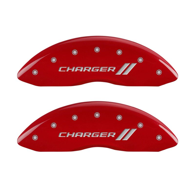 MGP 4 Caliper Covers Engraved Front & Rear With stripes/Charger Red finish silver ch thumbnail 3