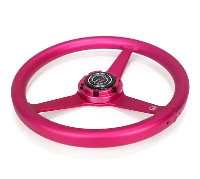 NRG Aluminum Steering Wheel 330mm - Heritage Solid Spoke - Ergonomic Grip - Anadized Pink thumbnail 2