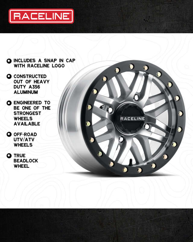 Raceline A91MA Ryno 14x7in/4x137 BP/10mm Offset/110.18mm Bore - Machined & Black Ring Beadlock Wheel thumbnail 5