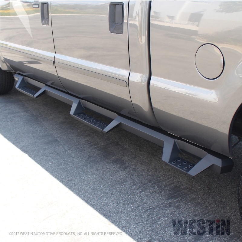 Westin 99-16 Ford F-250/350/450/550 CC (6.75ft Bed) HDX Drop Whl to Whl Nerf Step Bars - Text Blk thumbnail 7