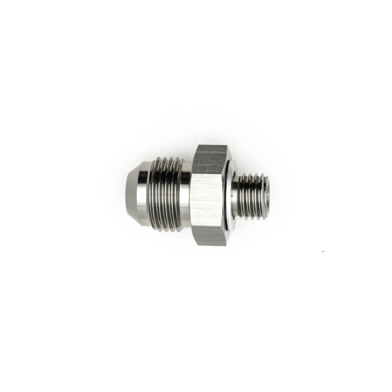 DeatschWerks 8AN Male Flare to M12 X 1.5 Male Metric Adapter (Incl Washer) - Anodized Matte Black thumbnail 6