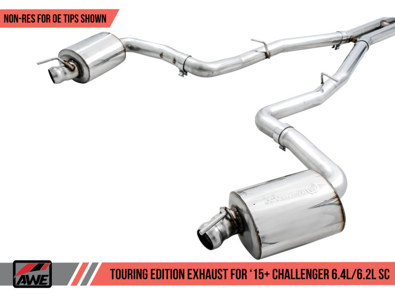 AWE Tuning 2015+ Dodge Challenger 6.4L/6.2L Non-Resonated Touring Edition Exhaust - Use Stock Tips thumbnail 5