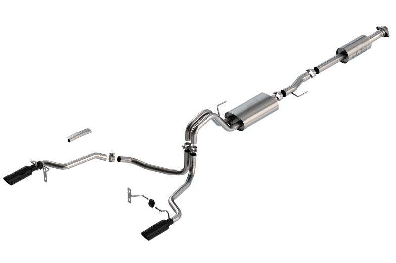 Borla F-150 2021 2.7L/3.5L 4dr CC SB EC STB Lar/KingR/Plnm/LTD 3/2.25 DSE CB S-Type BLK CHR Tips