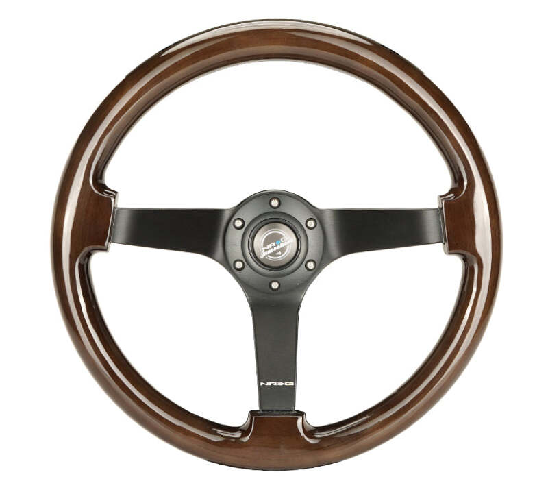 NRG Reinforced Steering Wheel (350mm) Dark Wood Grain - 3in Deep - Black 3-Spoke Center thumbnail 5