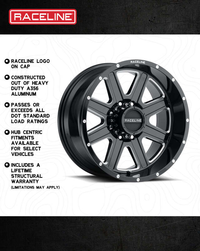Raceline 940M Hostage 16x8in / 5x139.7 BP / 0mm Offset / 106.5mm Bore - Black & Milled Wheel thumbnail 5