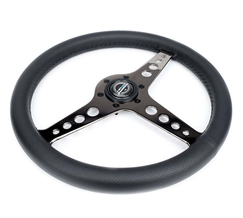 NRG Light Weight Gaming Steering Wheel - Driftz 350mm 3 Black Chrome Spokes Perforated Leather thumbnail 7