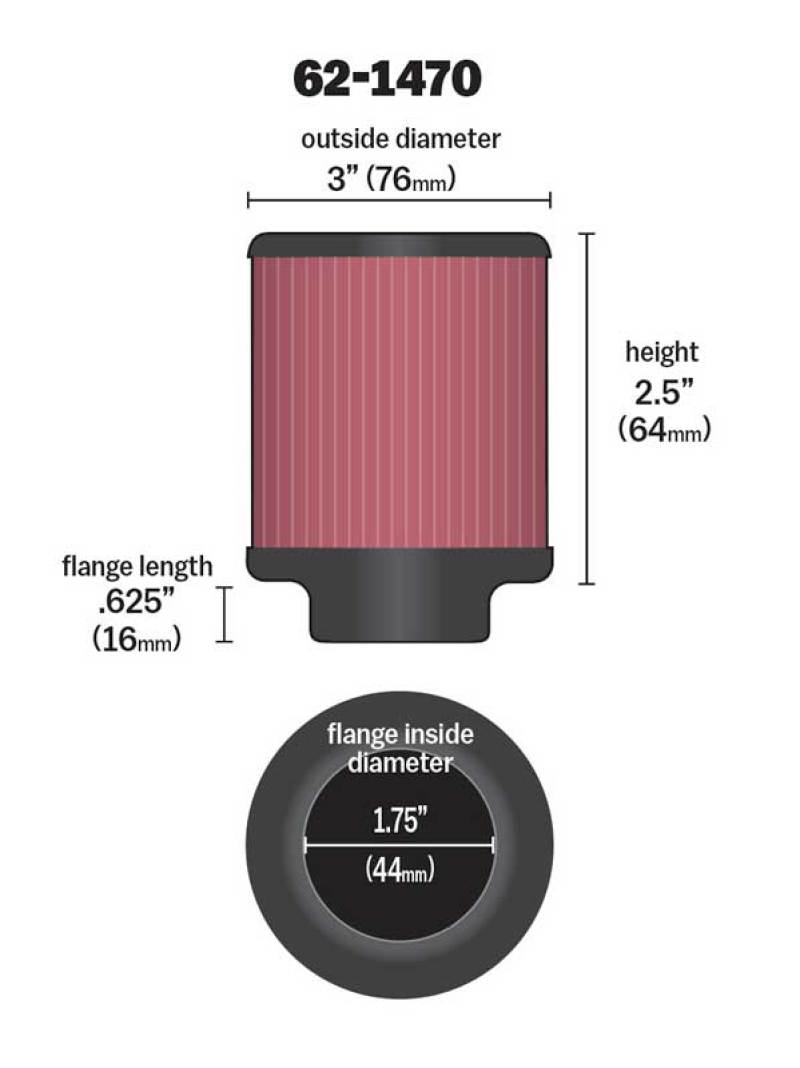 K&N 1.75 inch Vent 3 inch D 2.5 inch H Air Filter - Rubber Top thumbnail 8