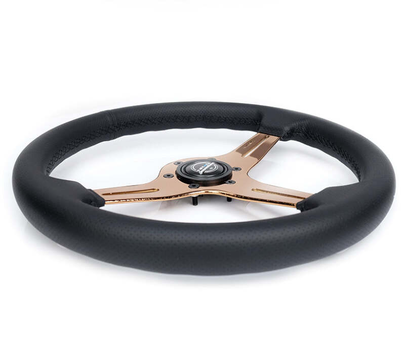 NRG Light Weight Gaming Steering Wheel - Blitz 350mm 3 Rose Gold Spokes Slits - Leather - No Dish thumbnail 6