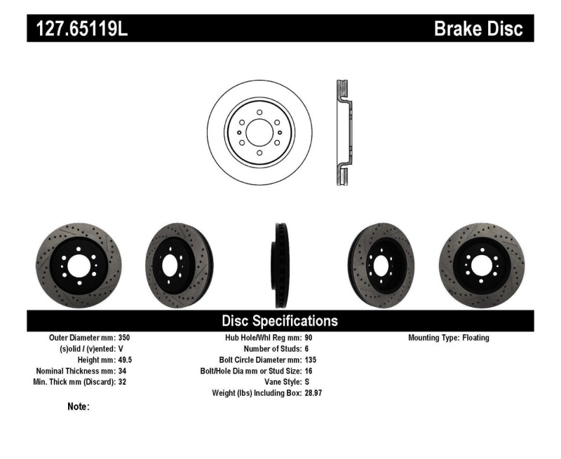 StopTech Slotted & Drilled Sport Brake Rotor thumbnail 3